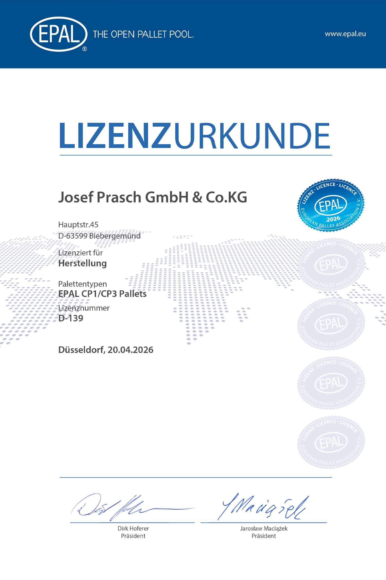 e-Pal Zertifikat für Prasch